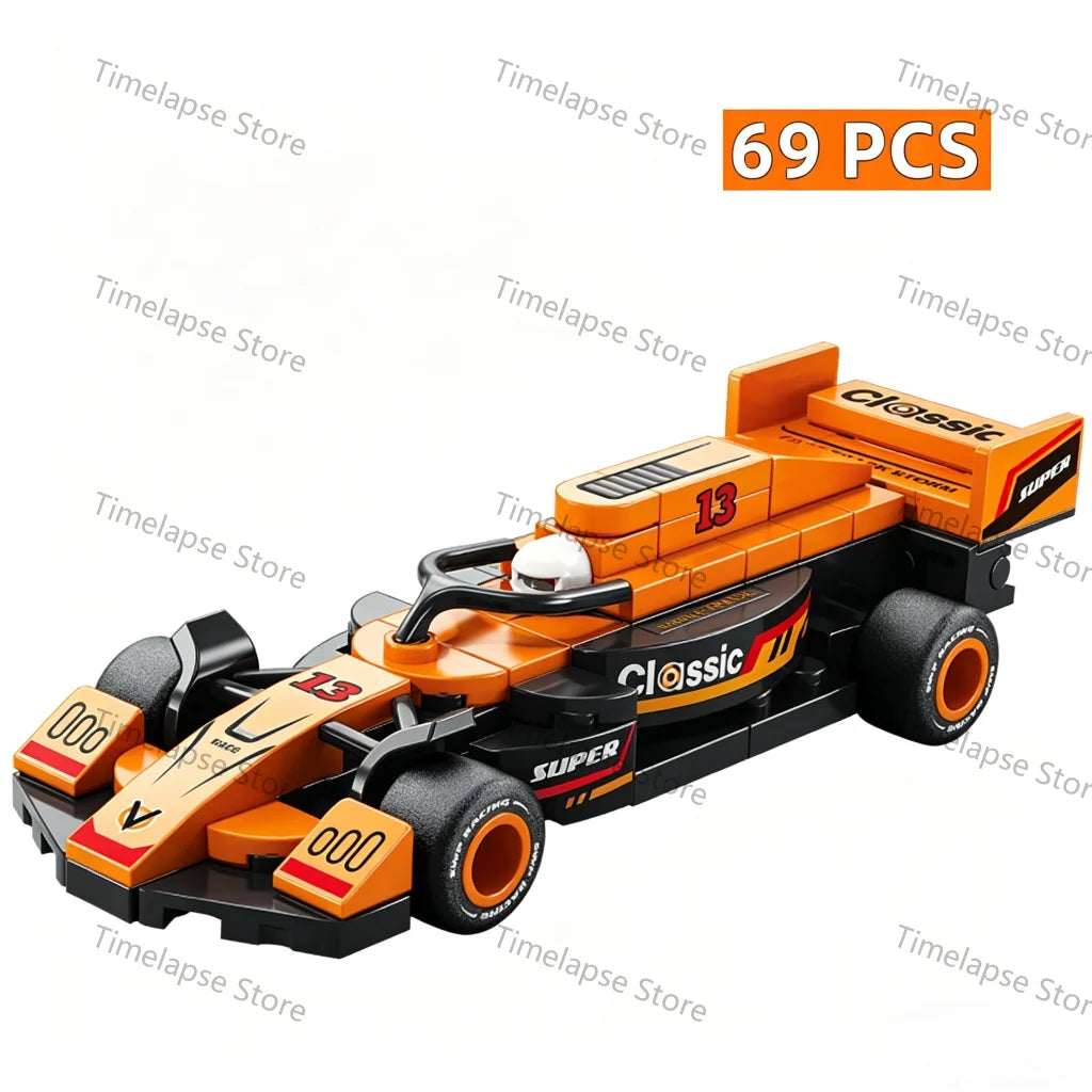 NEW DIY Four Grid Formula Racers Racing Car Pull Back Speed Vehicle Building Blocks Kit Boys Bricks Movie Model  Toy City Ideas