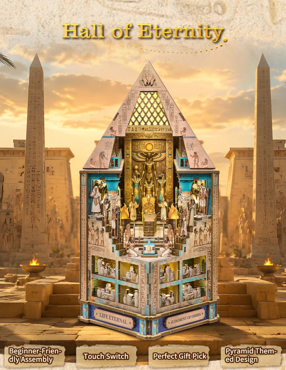 Book Nook Kit  3D Wooden Puzzle Egyptian Pharaoh MummyDIY Miniature Dollhouse Pyramid Model Building Home Decoration Gifts