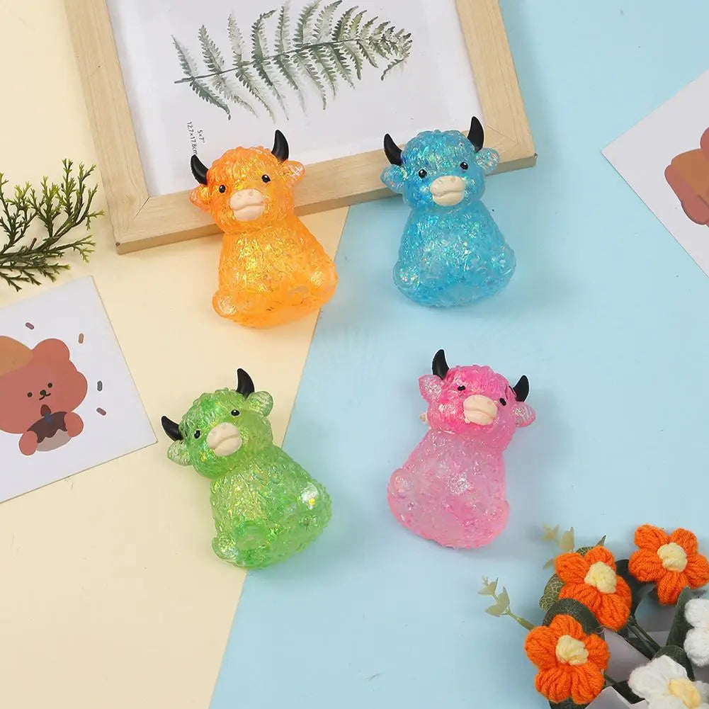 Glitter Highland Cow Toy, Cute Fidget Stress Relief Toy, Soft Animal Toy   Anti-Anxiety Sensory Toy for ADHD