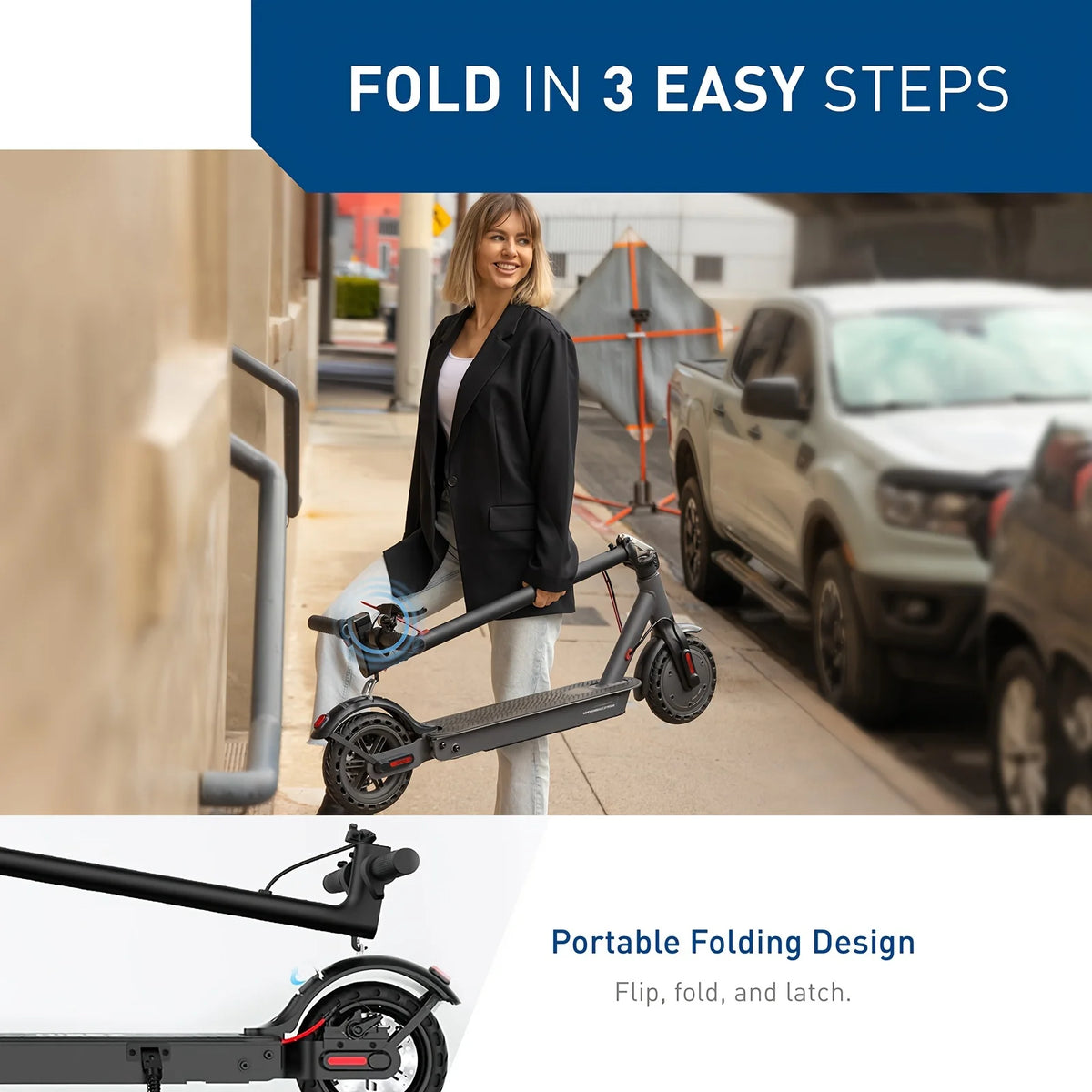 Hiboy S2 Pro 500W Electric Scooter for Adults, 19MPH 25 Miles Range, 10'' Solid Tires Folding E-Scooter, Dual Braking System Portable Commuter Scooter with LED Light