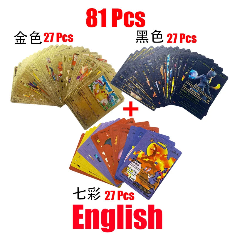 81-15Pcs Pokemon Cards Gold Silver Vmax GX Card Collection Battle Trainer Card Spanish English French Child Toys Christmas Gifts
