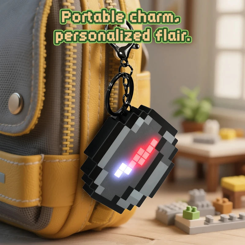 Rechargeable Pixel Compass Keychain Peripheral Design Toy Trinket Use Movable Compass Keychain Pendant Real-world Use Toys