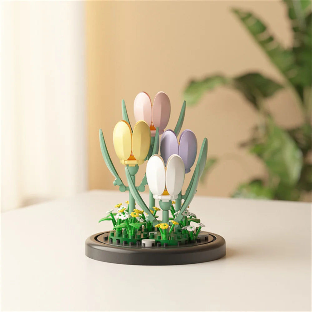 Eternal Flower Bouquet Bonsai Potted Plant Micro Building Blocks Model Home Decoration Toy For Kid Birthday Gift