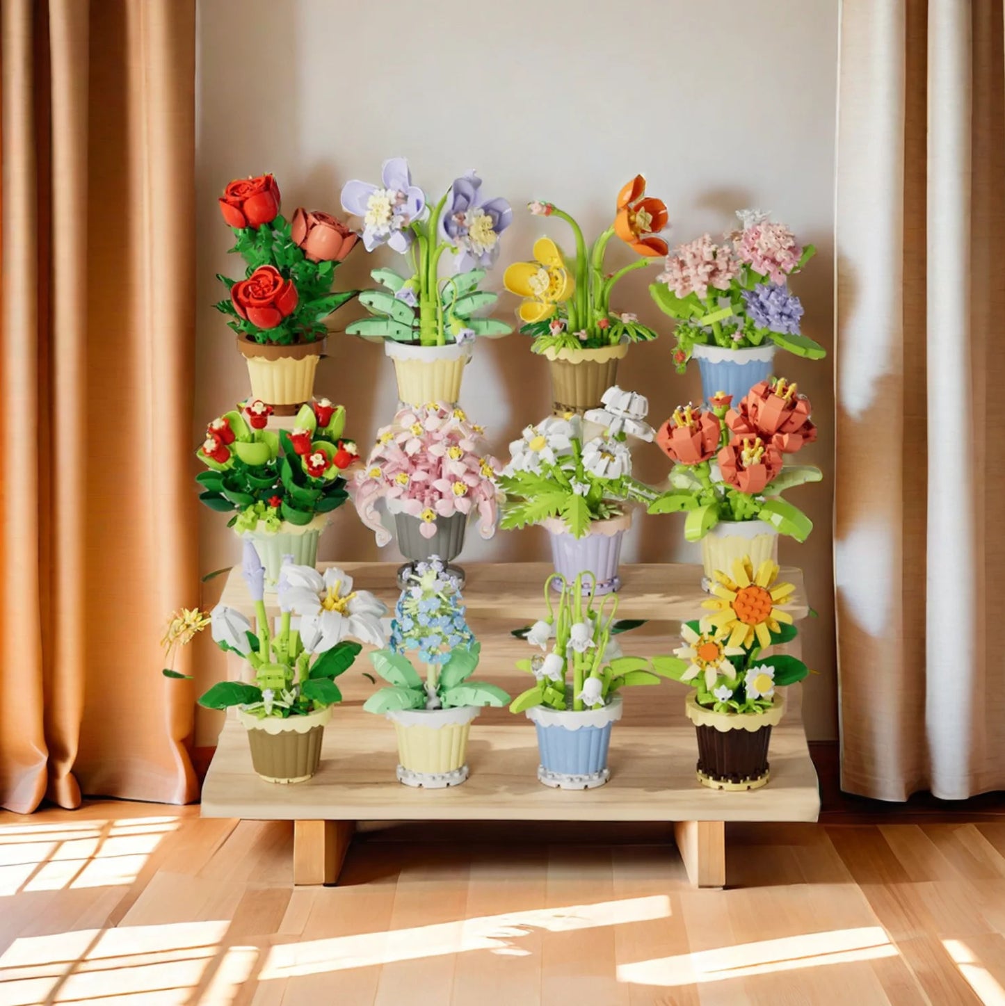 Small Particle Building Block Home Decor Series Flower Potted Plant Toys Set with Permanent Flowers Gift for Plant Arrangements