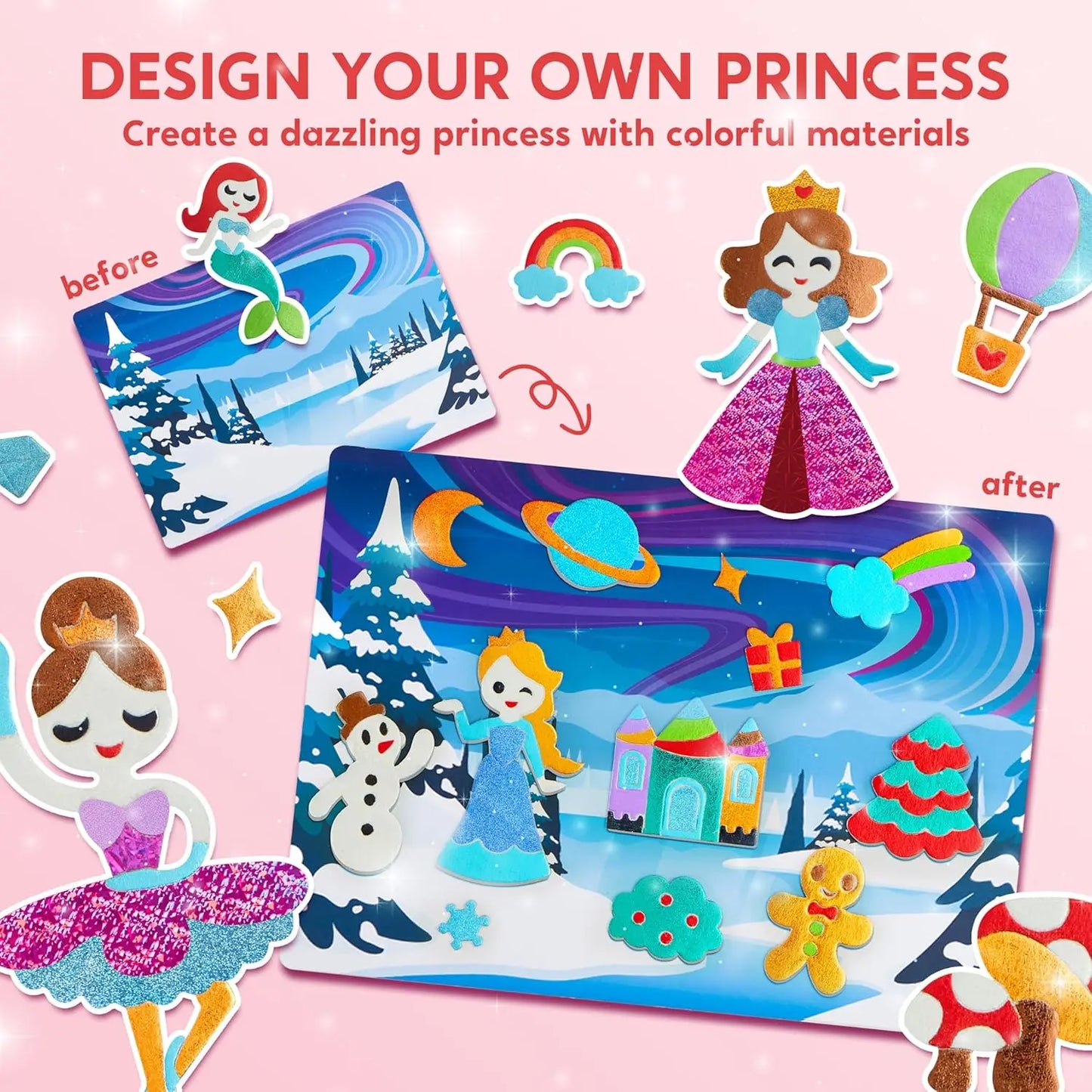 JOYFY Foil Art Kit Arts & Crafts Supplies Mess Free Coloring Foil Foam Stickers Creative Travel Toys for Kid Birthday Gifts