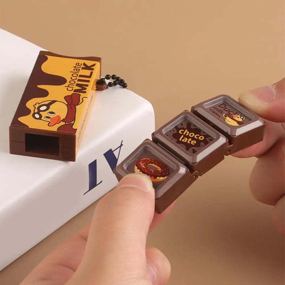 Mini Simulated Milk Chocolate Fidget Toy Bendable Snap Stress Relief Keychain Pendant Creative Gifts