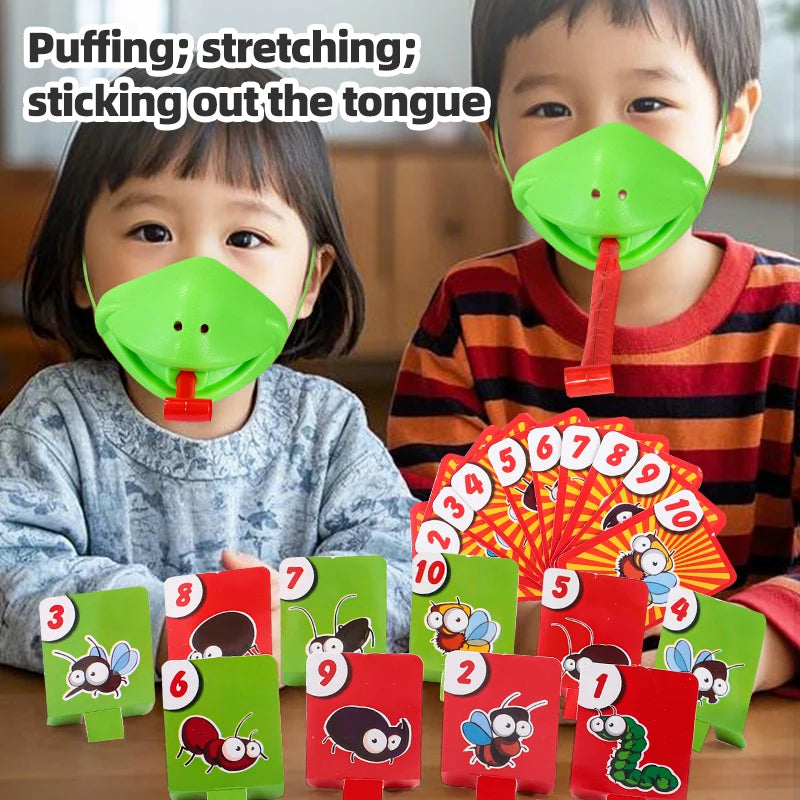 Frog Chameleon Lizard Mouth Mask Kids Toy Board Game Blow Activated Tongue Blow Catch Game Interactive Educational Game Prop