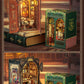CUTEBEE DIY Book Nook Kit Miniature Dollhouse with Light Wooden Bookshelf Insert Retro Booknook Decor for Gifts Bookshop Series