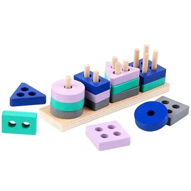 Mini Montessori Wooden Building Blocks Macarone Color Shape Match Puzzle Educational Toys for Boys Girls Toddlers