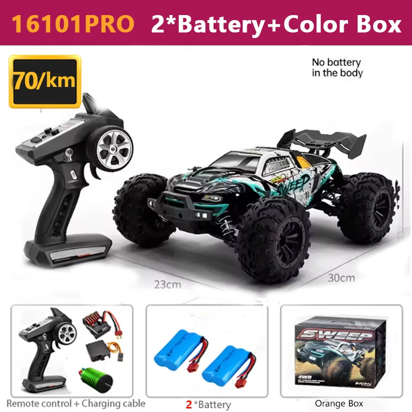 SCY 1:16 4WD RC Car 70KM/H Or 50KM/H With LED Light 2.4G Remote Control Cars High Speed Drift Monster 4x4 Truck for Children Gif