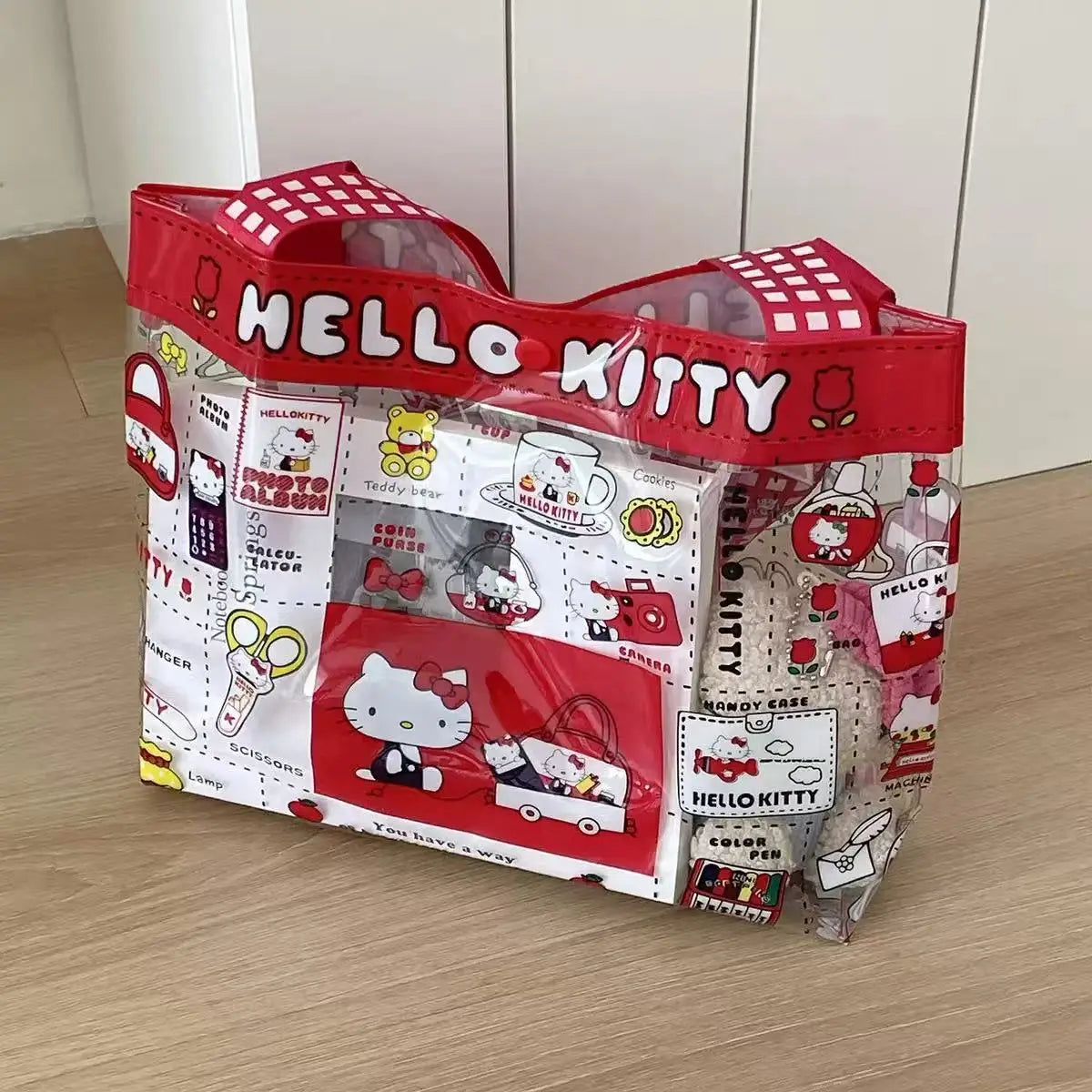 Sanrio KT Cute Cartoon Transparent PVC Makeup Bag Large Capacity Portable Handbag Style Cosmetic Storage Pouch Storage Bag