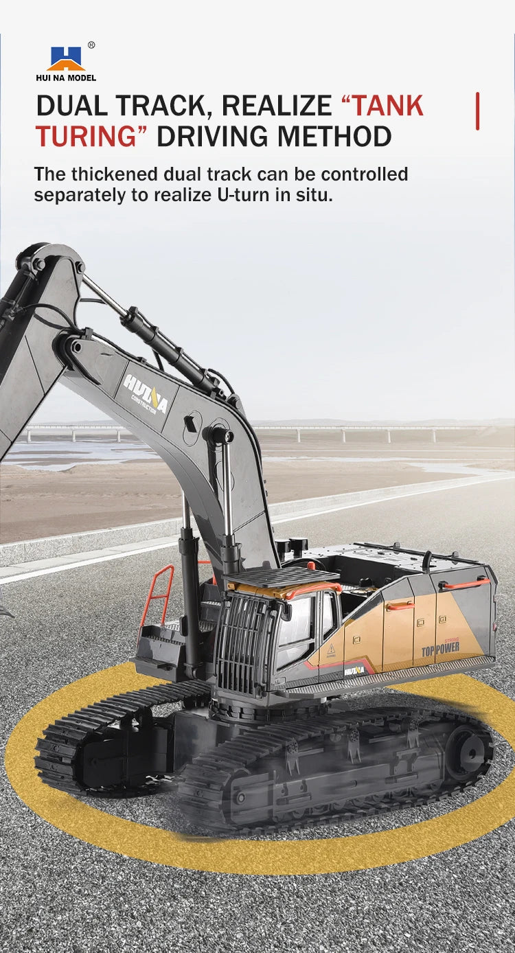 HUINA 1592 1:14 Scale RC Excavator 22 Channels 2.4G Semi-Alloy Remote Control Engineering Crawler Tractor Children's Gift