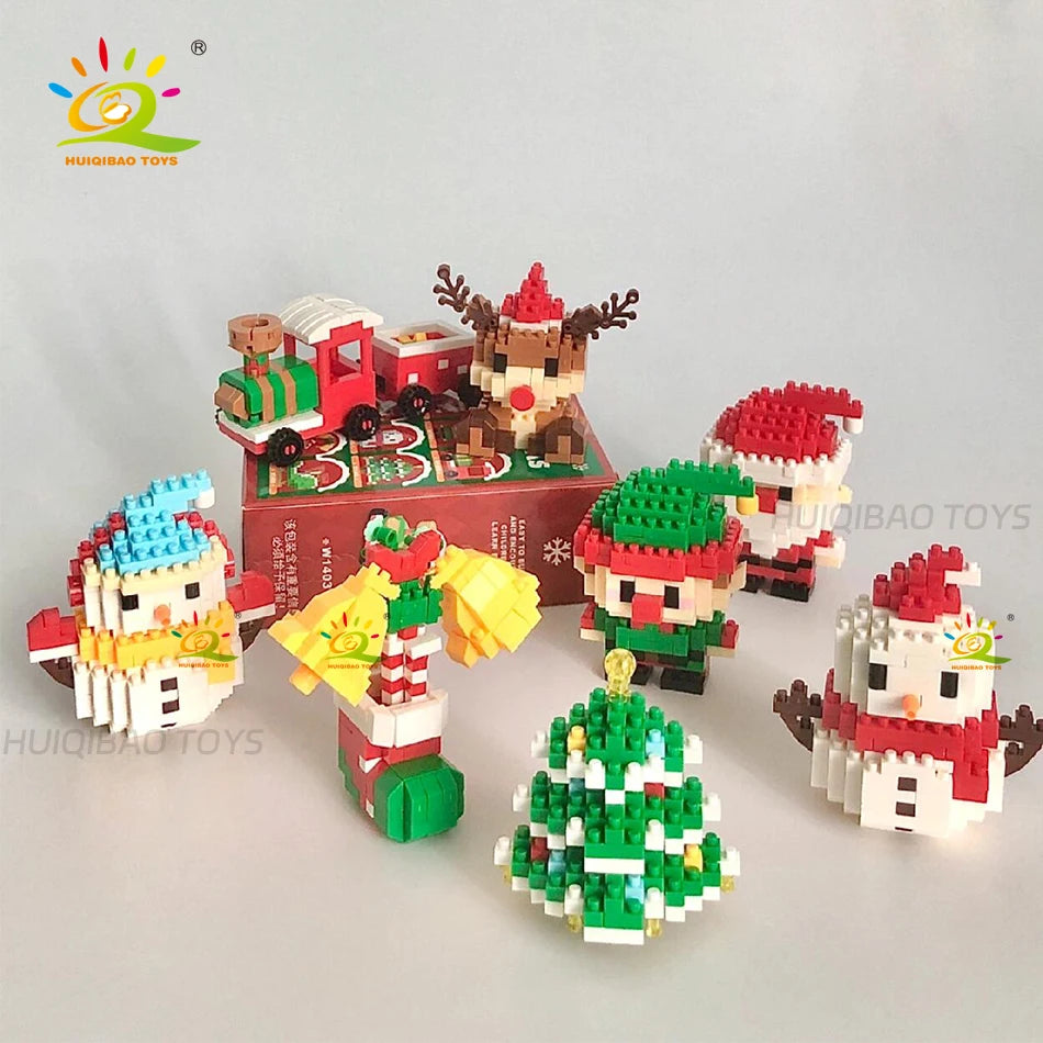 HUIQIBAO Children Mini Christmas Tree Santa Claus Model Micro Bricks Building Block DIY Snowman Elk Bricks Toys for Adult Gift