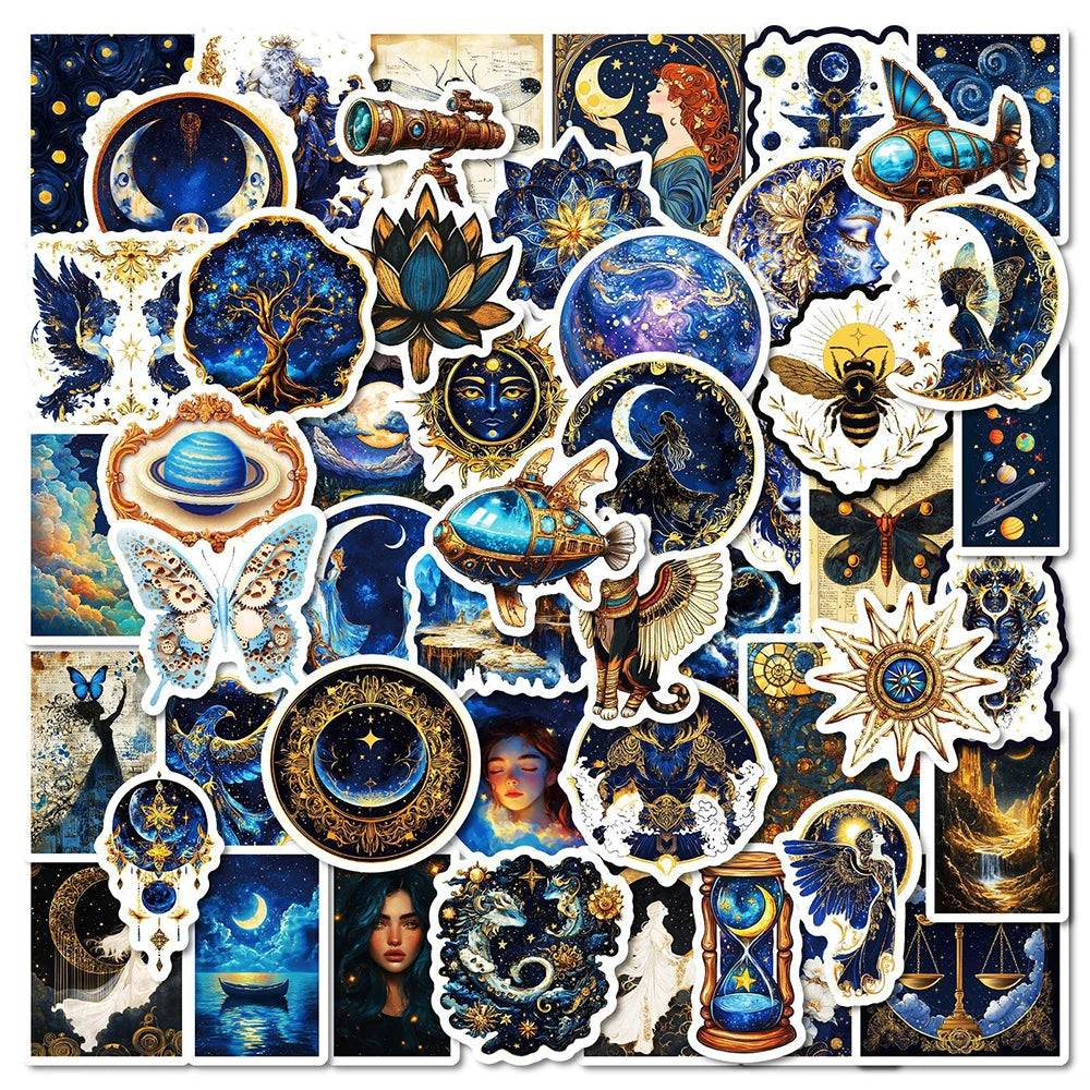 50pcs Retro Astronomy Universe Planets Stickers Galaxy Moon Astrology Aesthetic Decals Sticker for Suitcase Phone Notebook