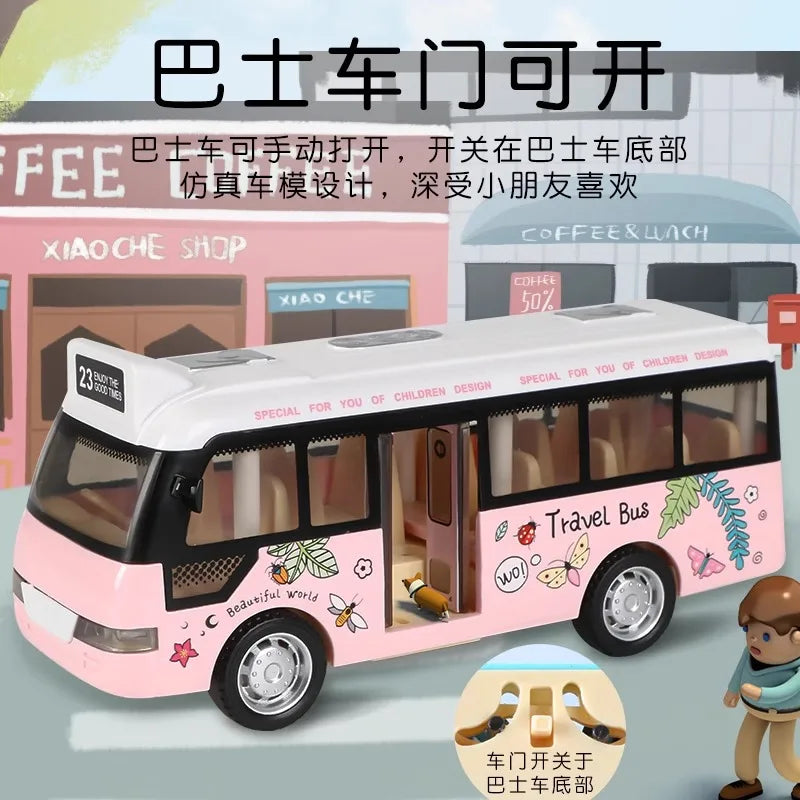 School Bus Toys Cars Die Cast Plastic Little Cars City Bus With Sound And Light Up Friction Powered Cars Play Toys Gift For Kids