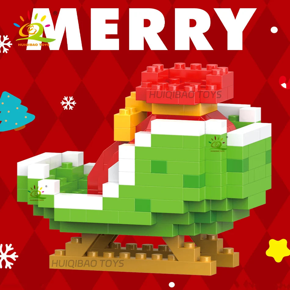 HUIQIBAO Children Mini Christmas Tree Santa Claus Model Micro Bricks Building Block DIY Snowman Elk Bricks Toys for Adult Gift