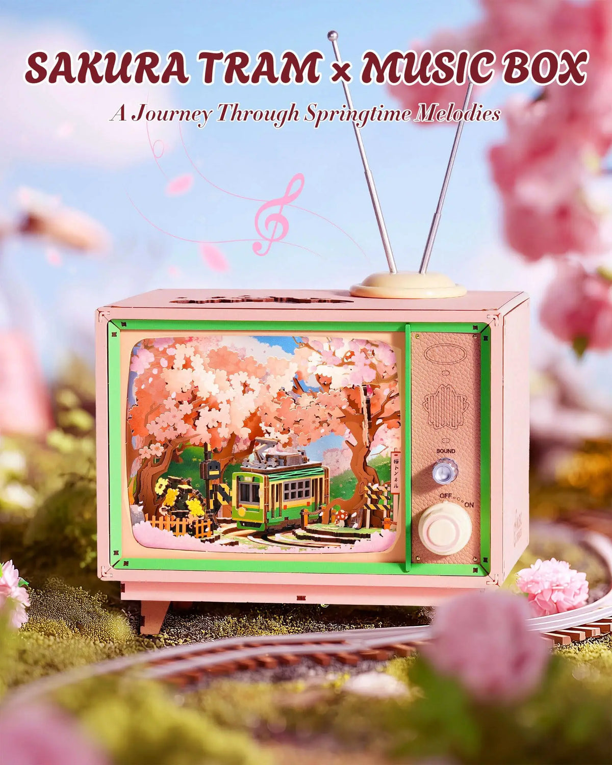 Robotime Rolife Sakura Dreamy Tour DIY Music Box 3D Wooden Puzzle with Lights Sakura Design Unique Home Decor Giftfor Kids