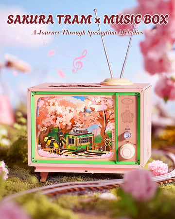 Robotime Rolife Sakura Dreamy Tour DIY Music Box 3D Wooden Puzzle with Lights Sakura Design Unique Home Decor Giftfor Kids