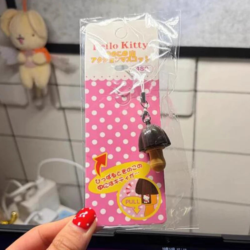 Hot Japanese Charms Resin Chocolate Mushroom Hello Kitty Keychains Bag Pendant Kawaii Cute Vintage Toys A Holiday Gift For Girls
