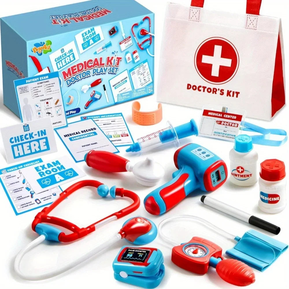 JOYFY Kids Doctor Kit 16Pcs Pretend Play Medical Kit with Realistic Toy Stethoscope Reusable Record Cards for Toddlers Ages 3+