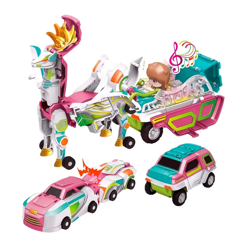 Hotfree Magnetic Dinosaur Transformer Car Toy, 2-in-1 Magnetic Cars That Transform into Flying Dragon Deer and Unicorn, Automatic Collision Transforming Toy, Fun STEM Toy Birthday Christmas Gift for Boys & Girls