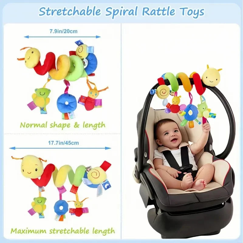 Baby Hanging Car Seat Toys Plush Activity Hanging Stroller Toys with BB Squeaker and Rattles For Newborn Travel Activity Toy