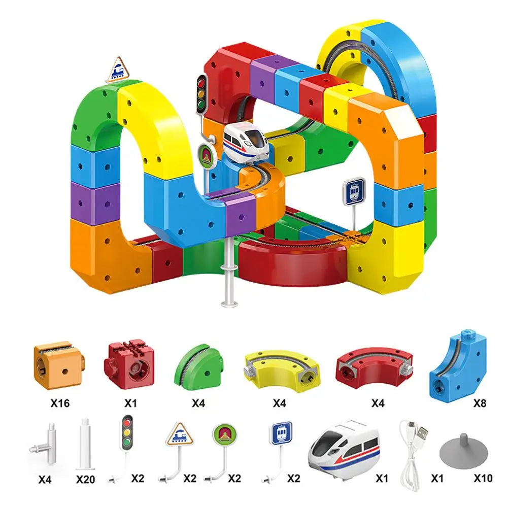 51/62/81/105//123/167PCS Magical Track Train Rechargeable 3D Building Tracks Cube Rails STEM Educational Toys Birthday Gift