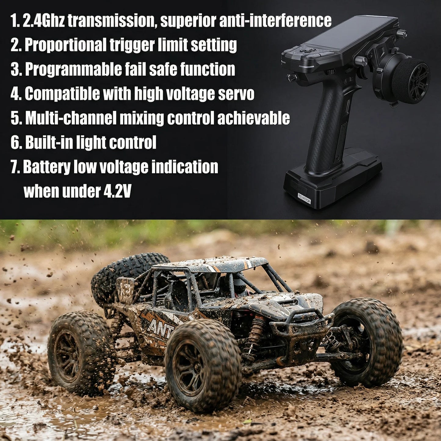 NEW RC Transmitter with Receiver Black 3.5 Inch Color Display 2.4G 11 Channel RC Transmitter with Dual Antennaes for RC Car Boat