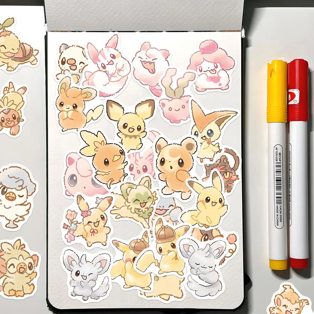 80pcs Pokemon Anime Stickers Pikachu Laptop Skateboard Scrapbook Suitcase Bike Kawaii Sticker Guitar Phone Cartoon Kid Gift Toys