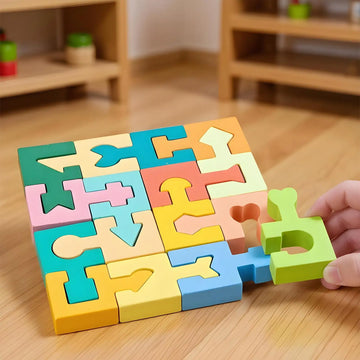 Wooden Puzzle Geometric Shape Matching Game 16 Pieces Jigsaw Puzzle for Boys Girls Ages 4-6 Learning Home School Kindergarten