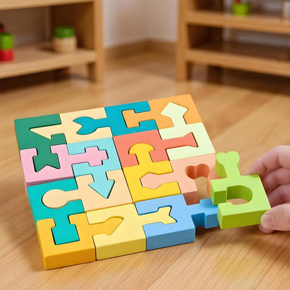 Wooden Puzzle Geometric Shape Matching Game 16 Pieces Jigsaw Puzzle for Boys Girls Ages 4-6 Learning Home School Kindergarten