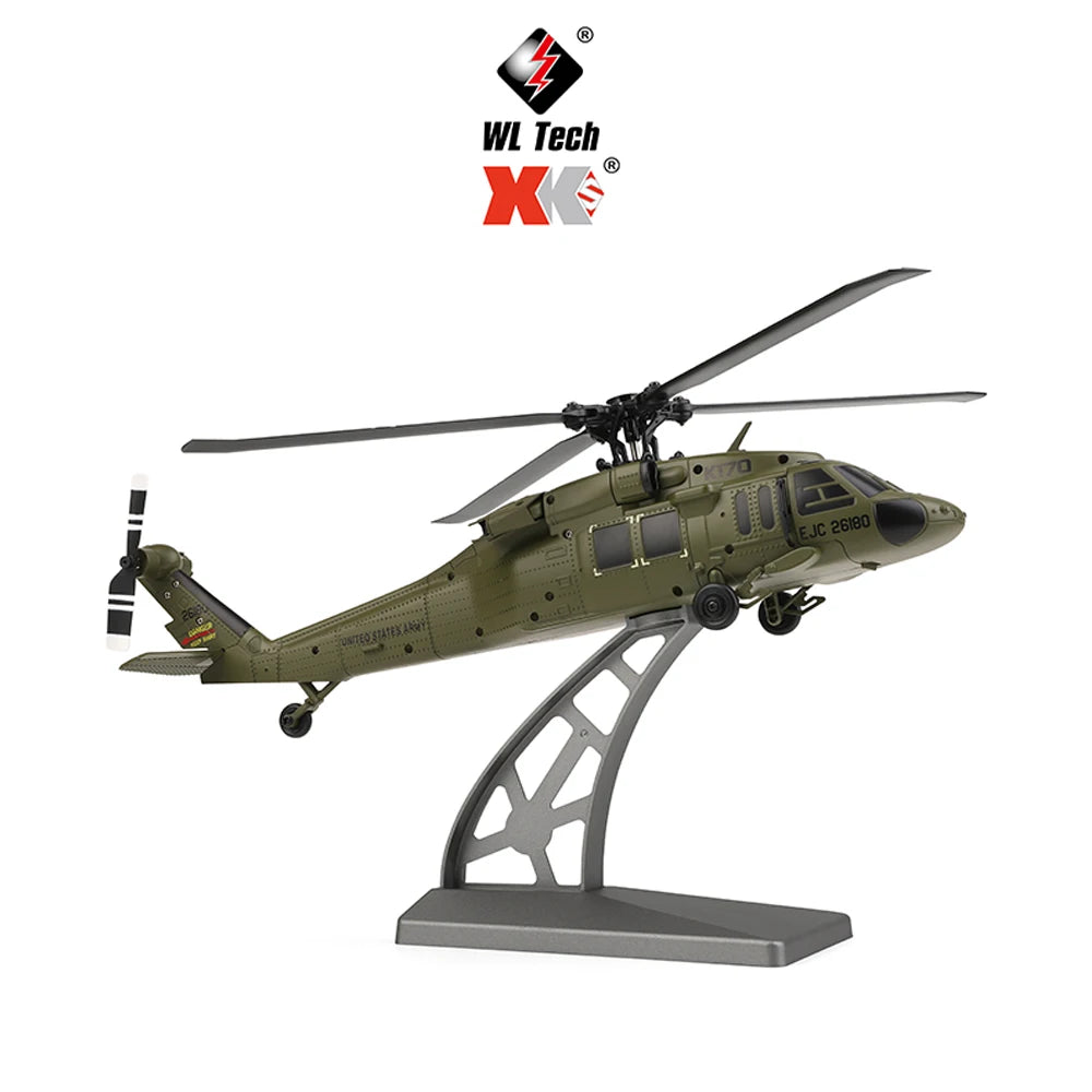 Wltoys K170 RC Helicopter UH-60L 4 Channel Remote Control Brushless Helicopters with Gyro and LED Light Durable Airplane Toy