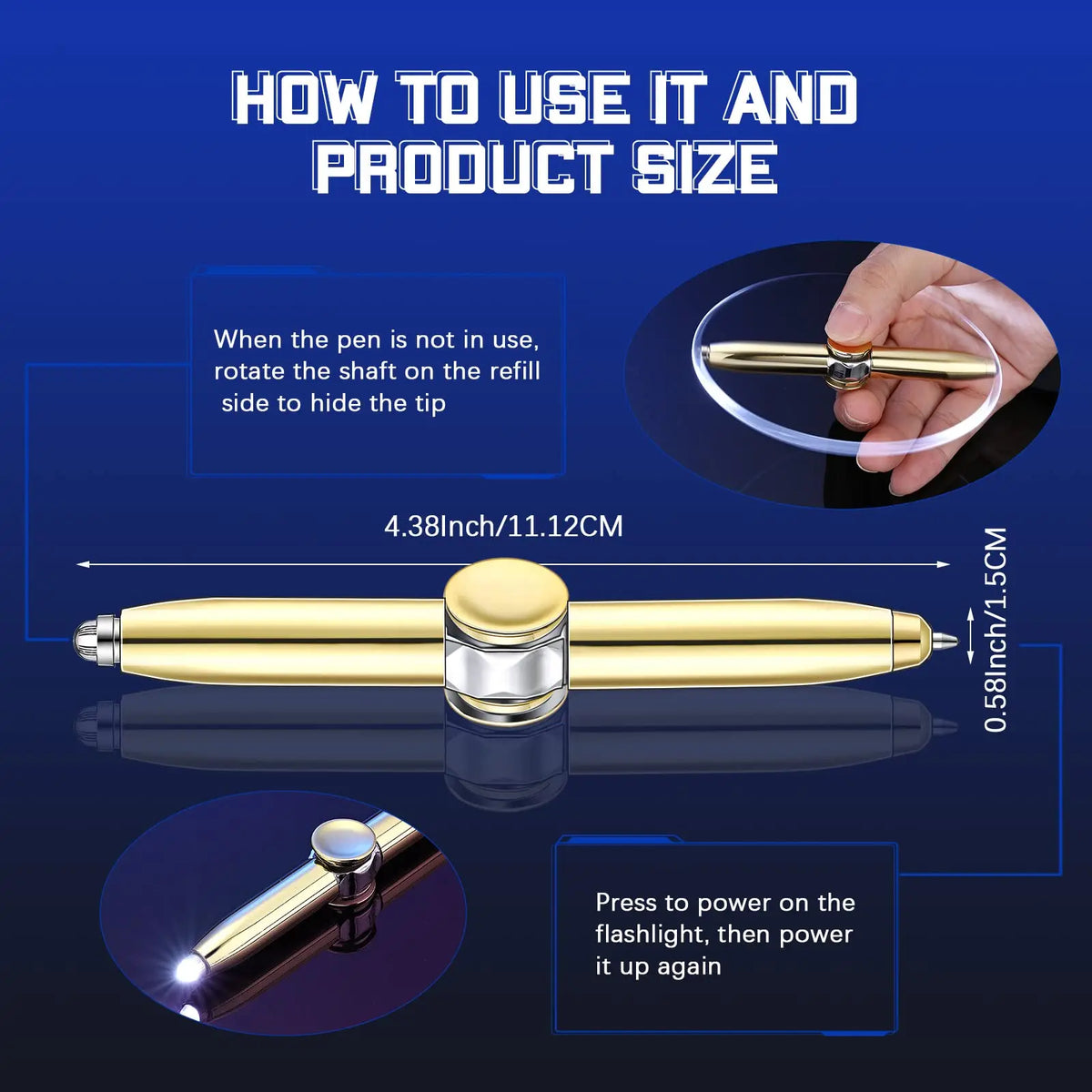 Multi-Functional Gyro Pen Decompression Finger Rotation Toy Fidget Spinner LED Light Ballpoint Pen Metal Gyro Pen Gift