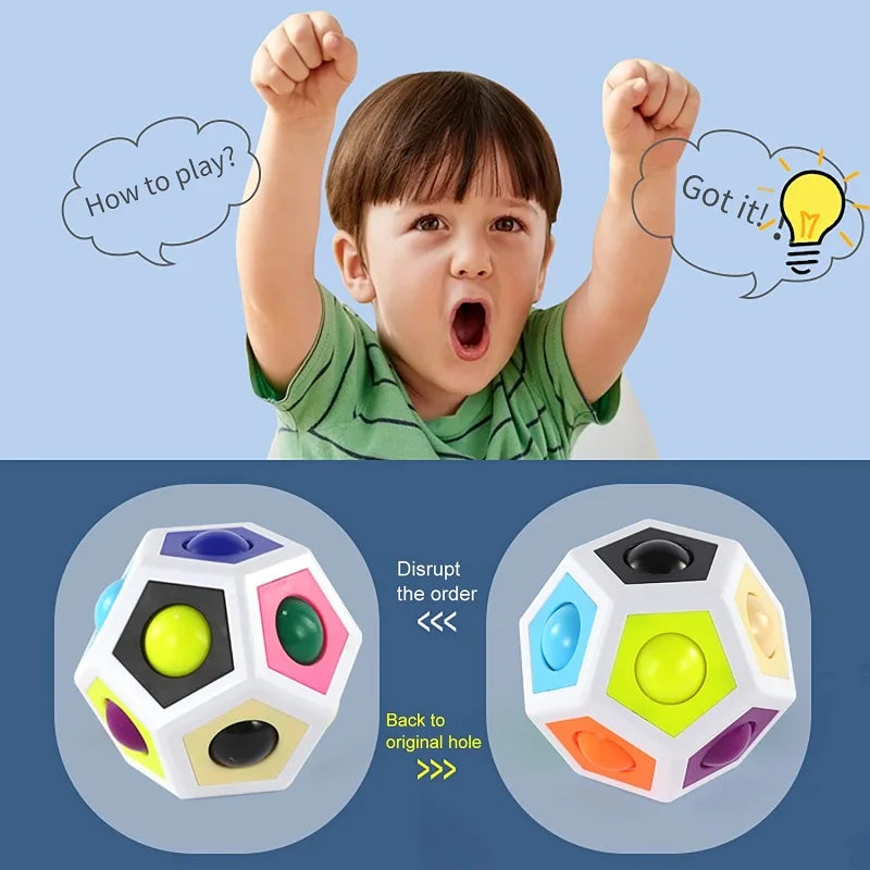 Magic Polygon Cube Rainbow Color Ball Antistress Fidget Toy Kids Puzzle Fingertip Game Speedcube Educational Toy for Children