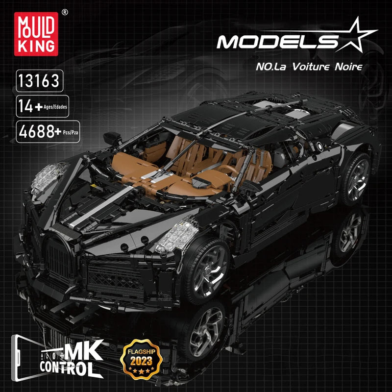 Mould King 13163 Technical Car Toys The MOC Black La Voiture Noire Building Block Assembly Sport Car Brick Kids Christmas Gift