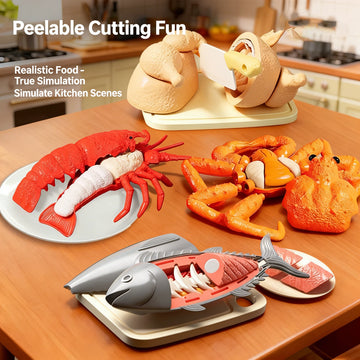 Simulation Lobster Emperor Crab Chicken Fish 3D DIY Assembly Toy Model Pretend Play Fruit Cutting Set Early Educational Gifts