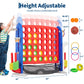 4-in-1 Giant Connect Game Set Adjustable Height, Basketball Hoop, Ring Toss and Net Jumbo Outdoor Yard Game for Families Events