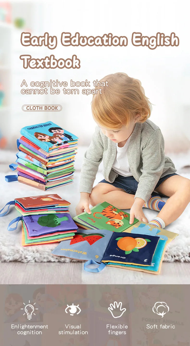 Soft Baby Books Toys Montessori 3D Touch Feel High Contrast Cloth Book Sensory Early Learning Games for Kids Educational Toys