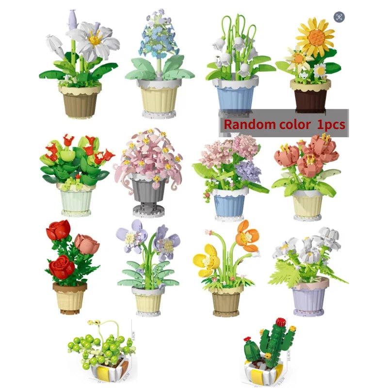 Small Particle Building Block Home Decor Series Flower Potted Plant Toys Set with Permanent Flowers Gift for Plant Arrangements