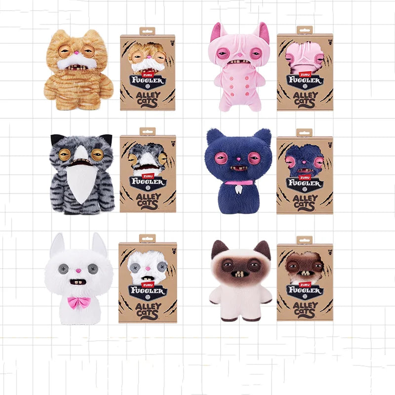 Fuggler Alley Cats Plush Toy Soft Plushies Cute Cartoon Doll Funny Ugly Teeth Monster Stuffed Animal Toy（Wrinkle McStinkles）22CM