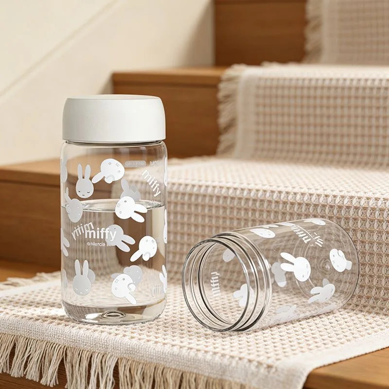420ml Anime Miffy Rabbit Water Bottle Large Capacity Plastic Sports Water Bottle Portable Leak-proof Drinking Bottle Gifts