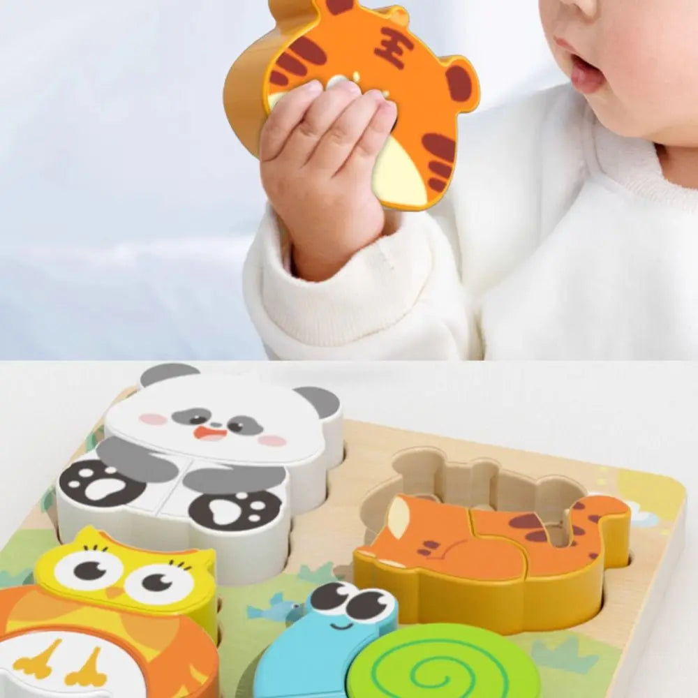 4-in-1 Wood Puzzle Cartoon 3D Animals Cognitive Jigsaw Puzzle Portable Safe Early Learning Puzzle Set Children Educational Toys
