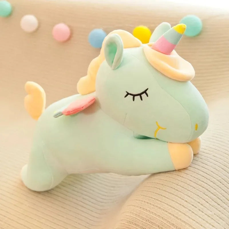 Kawaii Lying Unicorn Plush Toy Stuffed Soft Cute White Pink Horse Appease Doll Pillow for Kids Girls Birthday Gift Room Decor