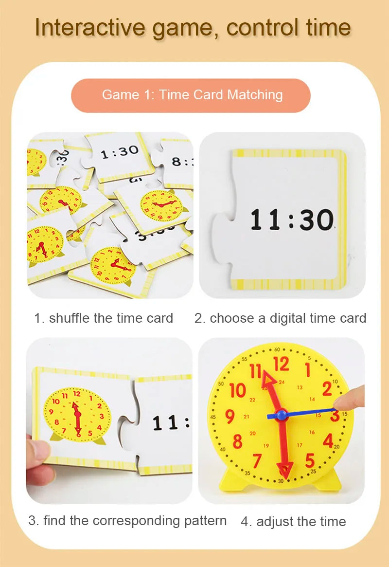 Children Montessori Clock Educational Toys Hour Minute Second Cognition Matching Puzzle Toys Kids Early Preschool Teaching Aid