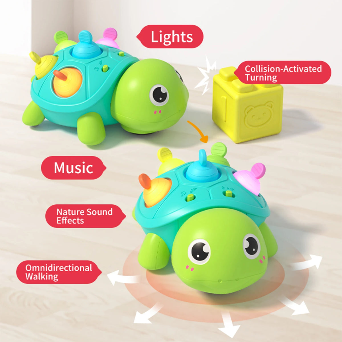 Baby Turtle Crawling Sound and Light Toy - Can Be Chewed and Has Bubble Bath soothing Effect for Babies