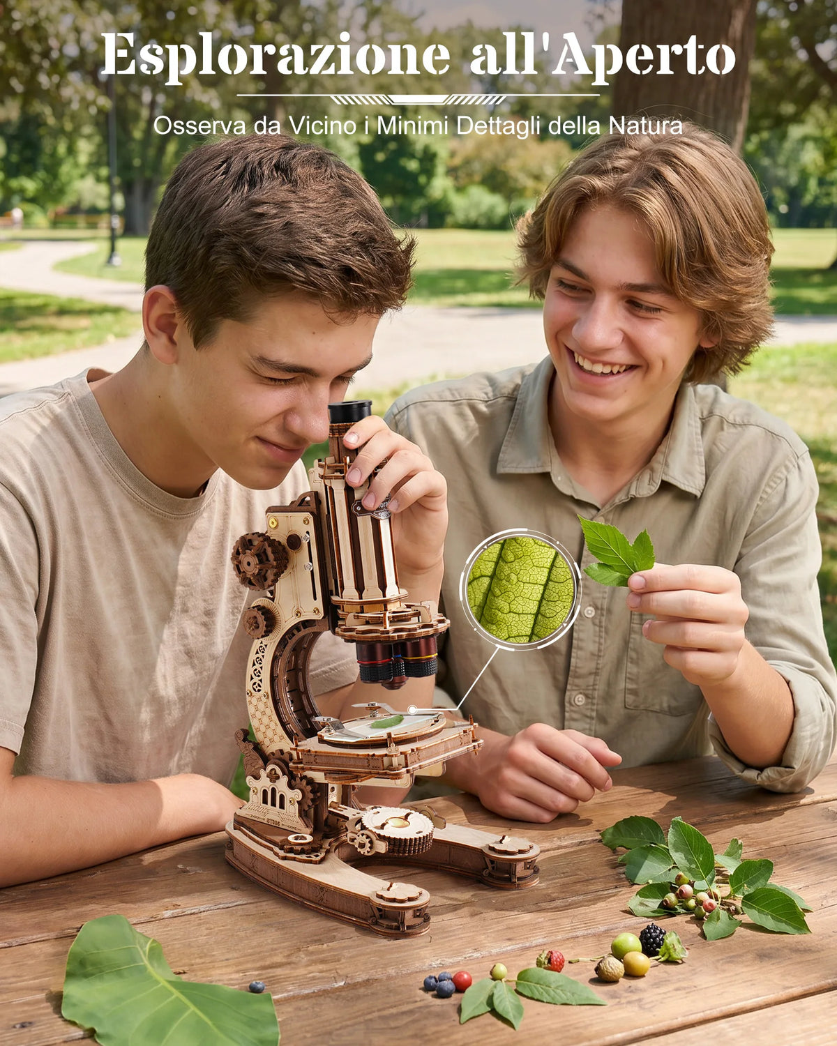 ROKR 3D Wooden Puzzle Real Optical Microscope STEM Science Toy 40X-400X Magnification Model Building Kit Birthday Gift for Students & Adults