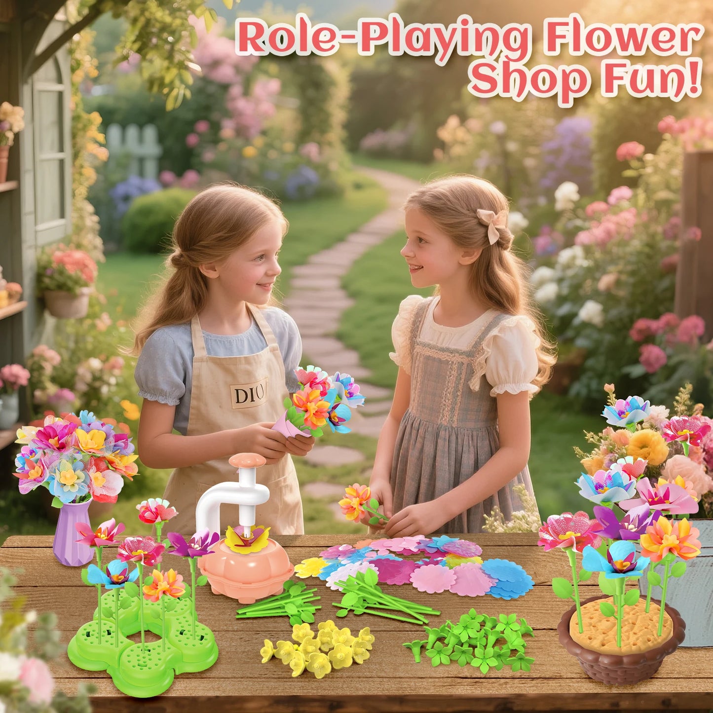 DIY Rose and Butterfly Flowers vase Fabric Flower Bouquet Craft Kit Handmade Girls Toy Birthday Gift Playset decoration