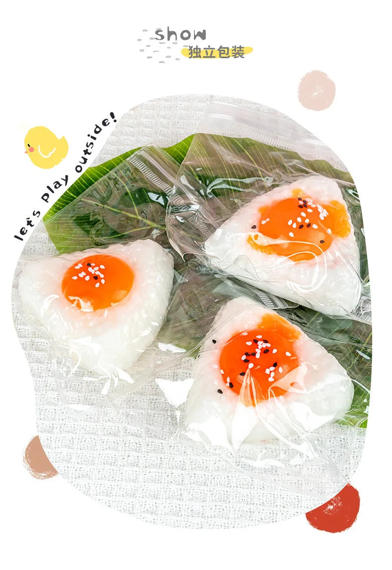 Egg Yolk Squishy Toy - Food-Safe Silicone Stress Ball, Kawaii Rice Ball Popping Fidget Sensory Toy for Anxiety & Focus