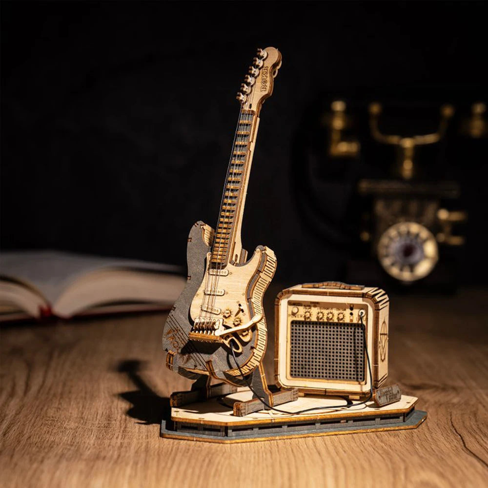Rolife Electric Guitar 3D Wooden Puzzle for Kids Adults Assembly Creative Toys Building Block Set for Christmas Gifts