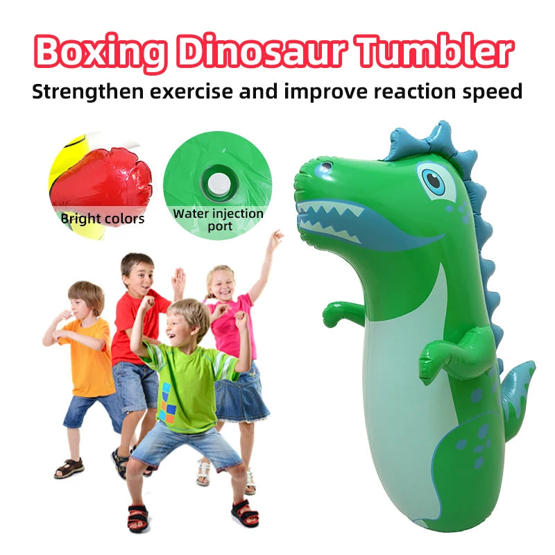90cm Inflatable Dinosaur Tumbler Toy Thick PVC Punching Bag for Kids Bounce Back Boxing Toy Stress Relief Indoor Outdoor Toy